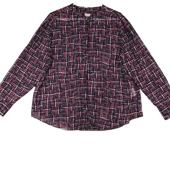 Chicos Top Size XL/16 Multi Color Sheer Long Sleeve Button Up Shirt Polyester - Picture 3 of 16